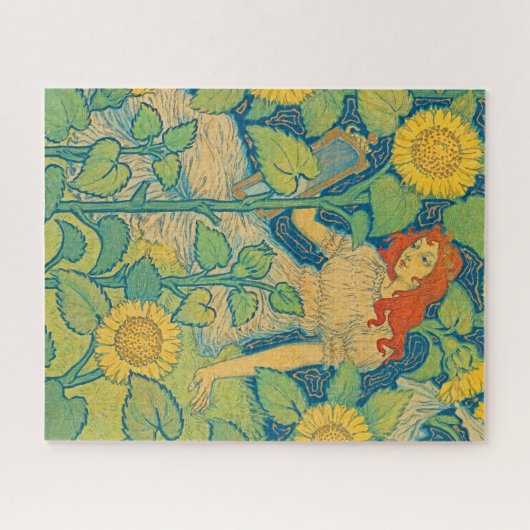 Vloeiende kindervrouw in zonnebloempitten legpuzzel (Horizontaal)