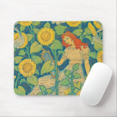 Vloeiende kindervrouw in zonnebloempitten muismat (Met muis)