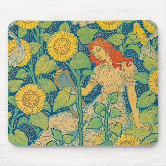 Vloeiende kindervrouw in zonnebloempitten muismat (Voorkant)