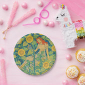 Vloeiende kindervrouw in zonnebloempitten papieren bordje (Feest)