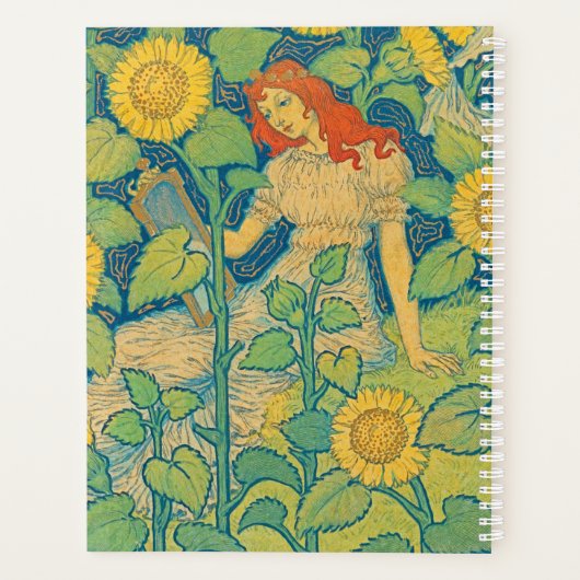 Vloeiende kindervrouw in zonnebloempitten planner (Achterkant)