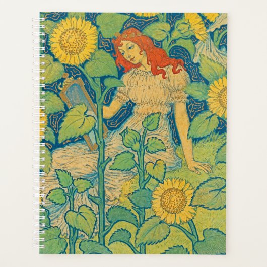 Vloeiende kindervrouw in zonnebloempitten planner (Voorkant)