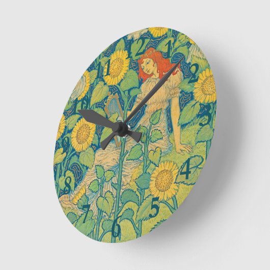 Vloeiende kindervrouw in zonnebloempitten ronde klok (Hoek)