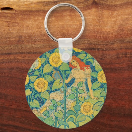 Vloeiende kindervrouw in zonnebloempitten sleutelhanger (Voorkant)