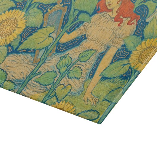 Vloeiende kindervrouw in zonnebloempitten snijplank (Hoek)