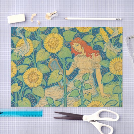 Vloeiende kindervrouw in zonnebloempitten tissuepapier (Craft)