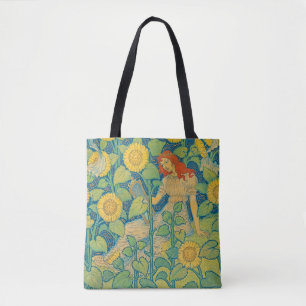 Vloeiende kindervrouw in zonnebloempitten tote bag