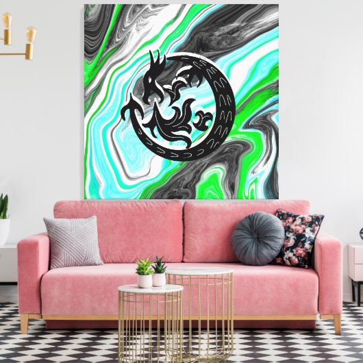 Vloeiende kunst met dragon canvas afdruk (Insitu (Woonkamer))