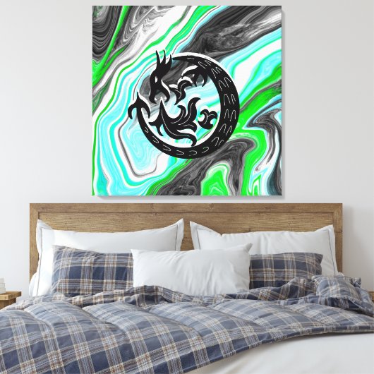 Vloeiende kunst met dragon canvas afdruk (Insitu (Slaapkamer))