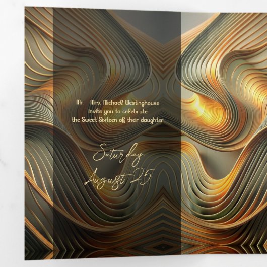 Vloeiende Moderne Gouden Zoete 16 Feestuitnodiging Drieluik Uitnodiging (Binnenzijde eerst)