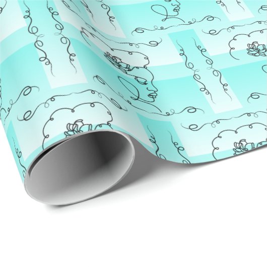 Vloeiende schoonheid: Aqua Line Art Gift Wrap Roll Cadeaupapier (Rol Hoek)