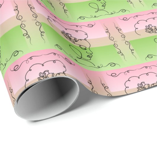 Vloeiende schoonheid: Peony Line Art Gift Wrap Rol Cadeaupapier (Rol Hoek)