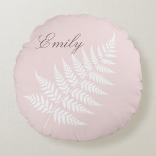 Vloeiende scriptnaam Blush Roze Witte Varens Rond Kussen
