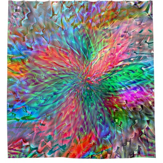 Vloeiende spiraal in overlappende showkleurige vle douchegordijn (Voorkant)