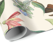 Vloeiende vogels en bloemen op lichtkrem cadeaupapier (Rol Hoek)