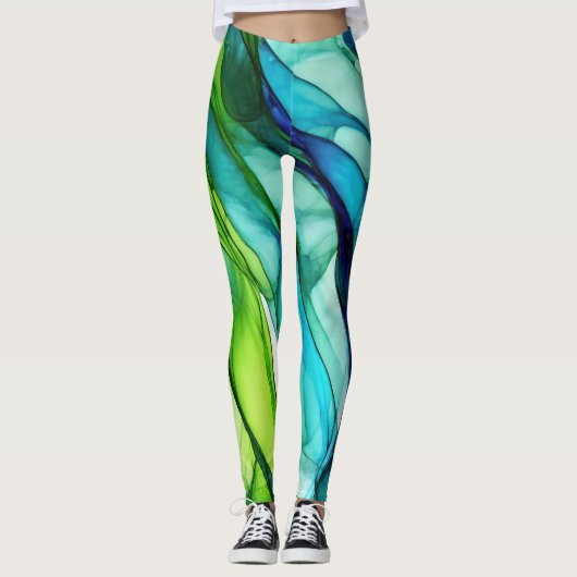 Vloeiende vormen in groen en blauw leggings (Voorkant)