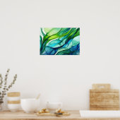 Vloeiende vormen in groen en blauw poster (Keuken)