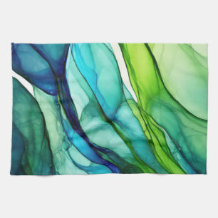 Vloeiende vormen in groen en blauw theedoek