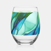 Vloeiende vormen in groen en blauw wijnglas zonder voet (Achterkant)