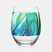 Vloeiende vormen in groen en blauw wijnglas zonder voet (Rechts)