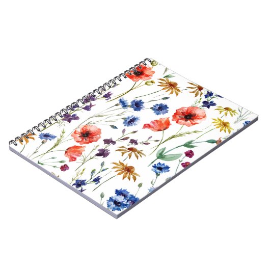 Vloeiende wilde bloemen, waterverf, papaver, koren notitieboek (Linkerzijde)