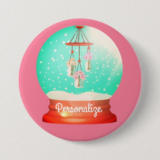 Vloeiende windjingsneeuwsneeuw wereldbol schattige ronde button 7,6 cm (Voorkant)