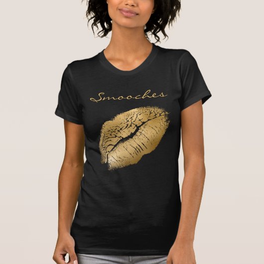 Vloeiende zwarte en Gold-lipstick T-shirt (Voorkant)