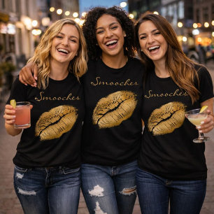 Vloeiende zwarte en Gold-lipstick T-shirt