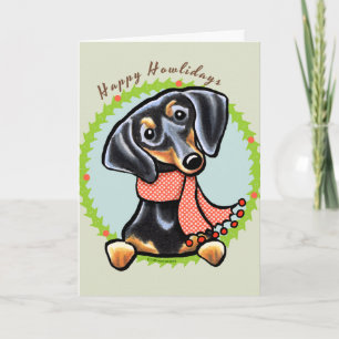 Vloeiende zwarte Tan Dachshund Happy Howlidays Feestdagen Kaart