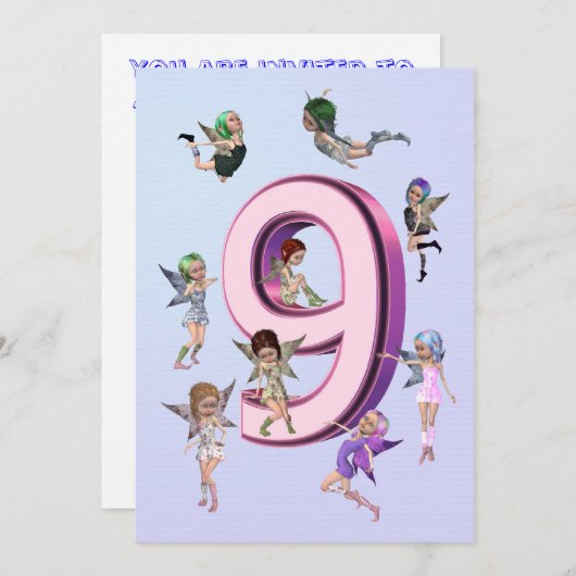 Vloeienvangers 9e verjaardag van de uitnodiging (Voorkant / Achterkant)