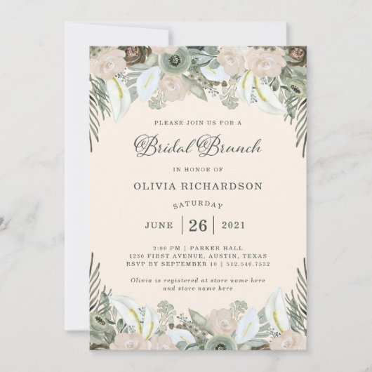 Vloeiing en Floral | Blush Pink Bridal Brunch Kaart (Voorkant)