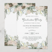 Vloeiing en Floral | Sage Green Graduation Party Kaart (Voorkant / Achterkant)