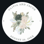 Vloeiing en Floral | Sage Green Wedding Ronde Sticker<br><div class="desc">Deze waterverf florale trouwstickers bevatten genoeg groene bladeren met bloemen in zachte tinten groen,  crème,  sage en bruin op een witte achtergrond.</div>