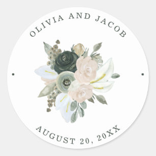 Vloeiing en Floral Sage Green Wedding Ronde Sticker