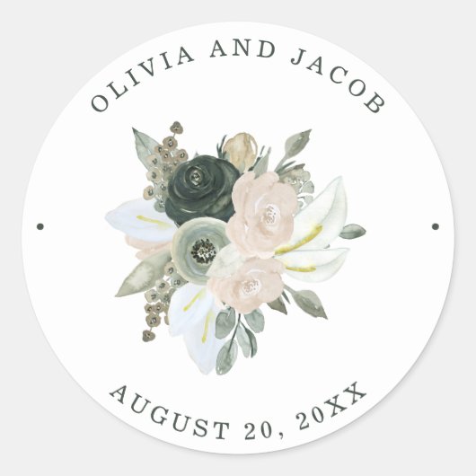 Vloeiing en Floral | Sage Green Wedding Ronde Sticker (Voorkant)