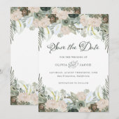 Vloeiing en Floral | Sage Green Wedding Save The Date (Voorkant / Achterkant)