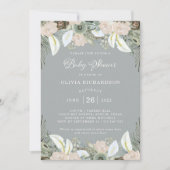 Vloeiing en Floral | Zacht grijs Baby shower Kaart (Voorkant)