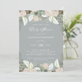 Vloeiing en Floral | Zacht grijs Baby shower Kaart (Staand voorkant)