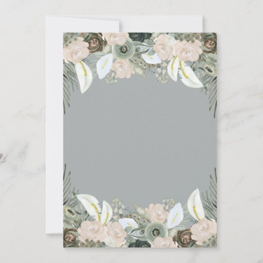 Vloeiing en Floral | Zacht grijs Baby shower Kaart (Achterkant)