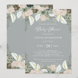 Vloeiing en Floral | Zacht grijs Baby shower Kaart