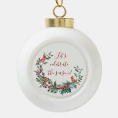 Vloeiing, heilig, kardinaal Snowflake met sierstru Keramische Bal Ornament (Voorkant)