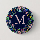 Vloeiing Modern Floral Monogram Ronde Button 5,7 Cm (Voorkant)