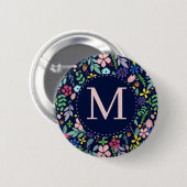 Vloeiing Modern Floral Monogram Ronde Button 5,7 Cm (Voorkant /achterkant)