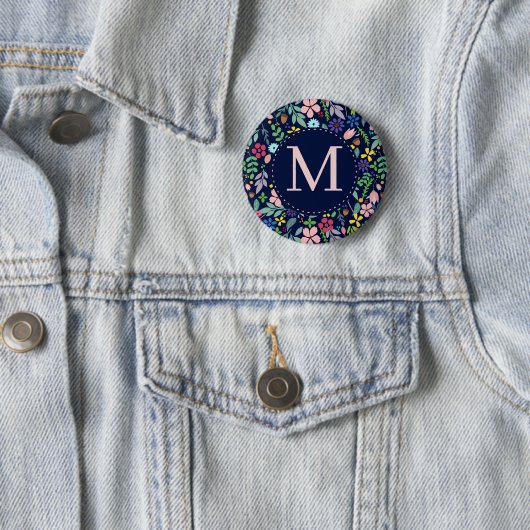 Vloeiing Modern Floral Monogram Ronde Button 5,7 Cm (In situ)