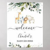 Vloeiing Safari Animals Baby shower Welkomstteken Poster (Voorkant)