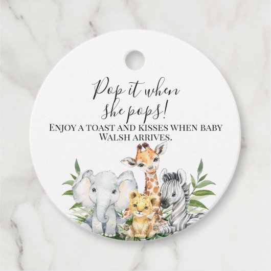 Vloeiing Safari Dieren Baby shower Pop it Bedankjes Labels (Voorkant)