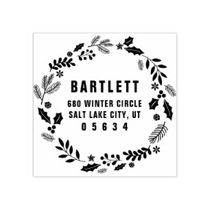 Vloeiingsadres feestdag Wreatreturn Rubberstempel