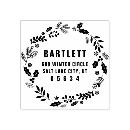 Vloeiingsadres feestdag Wreatreturn Rubberstempel (Afrduk)