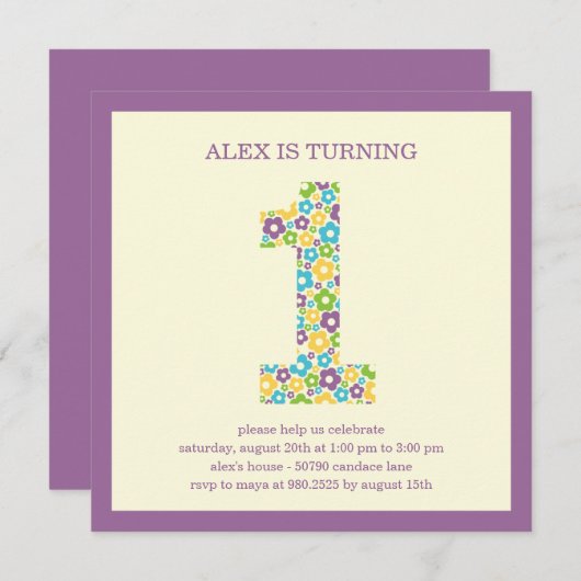 Vloeiingsvermogen Eerste verjaardag Uitnodiging -  (Voorkant / Achterkant)