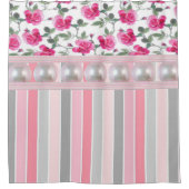 Vloeiroze strepen met douwergordijn douchegordijn (Voorkant)